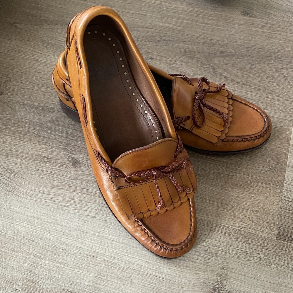 Allen Edmonds Everson Kiltie Bow Tan Leather Classic Dress Loafer Shoes Size 10